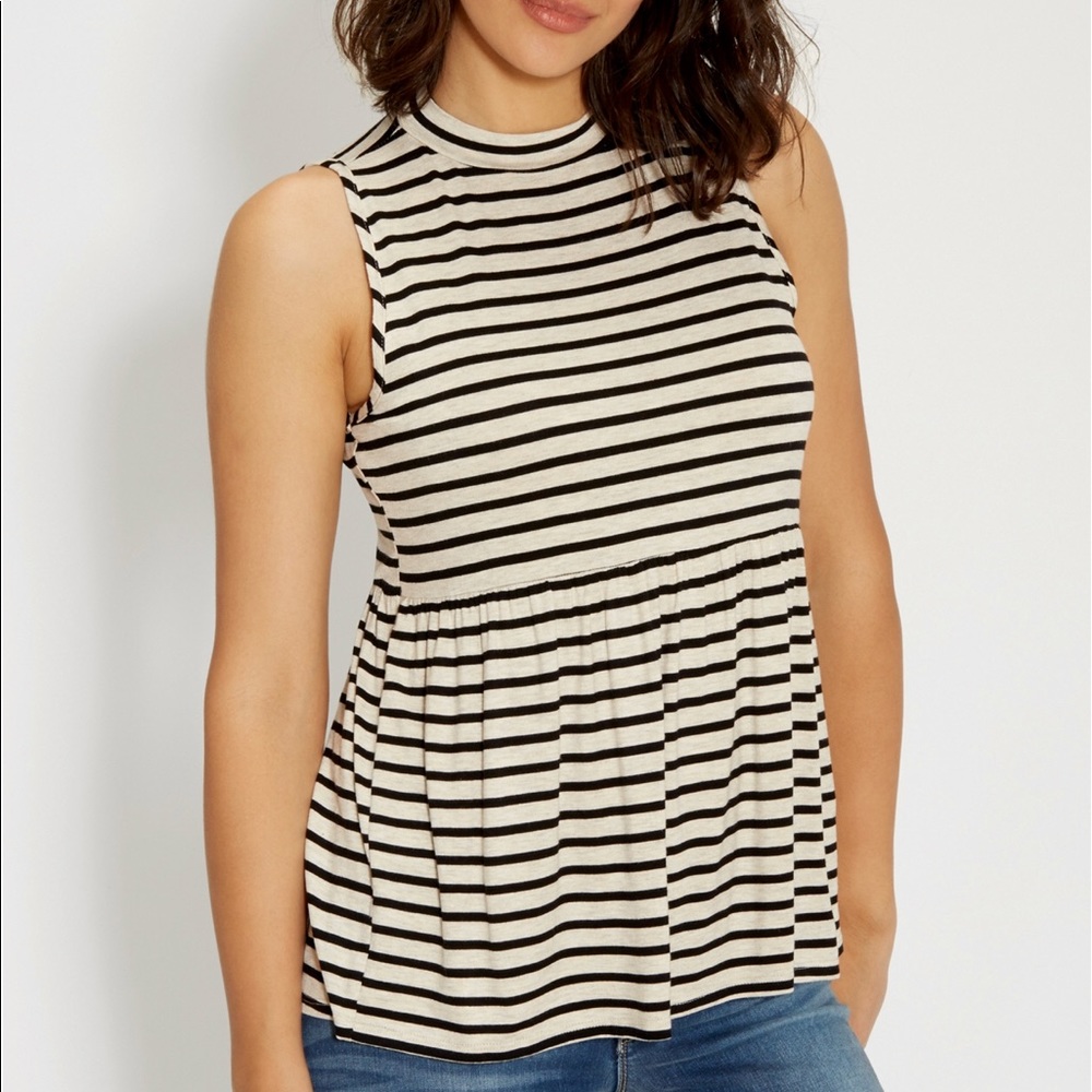 Maurices tan & black mock neck peplum 24/7 tank